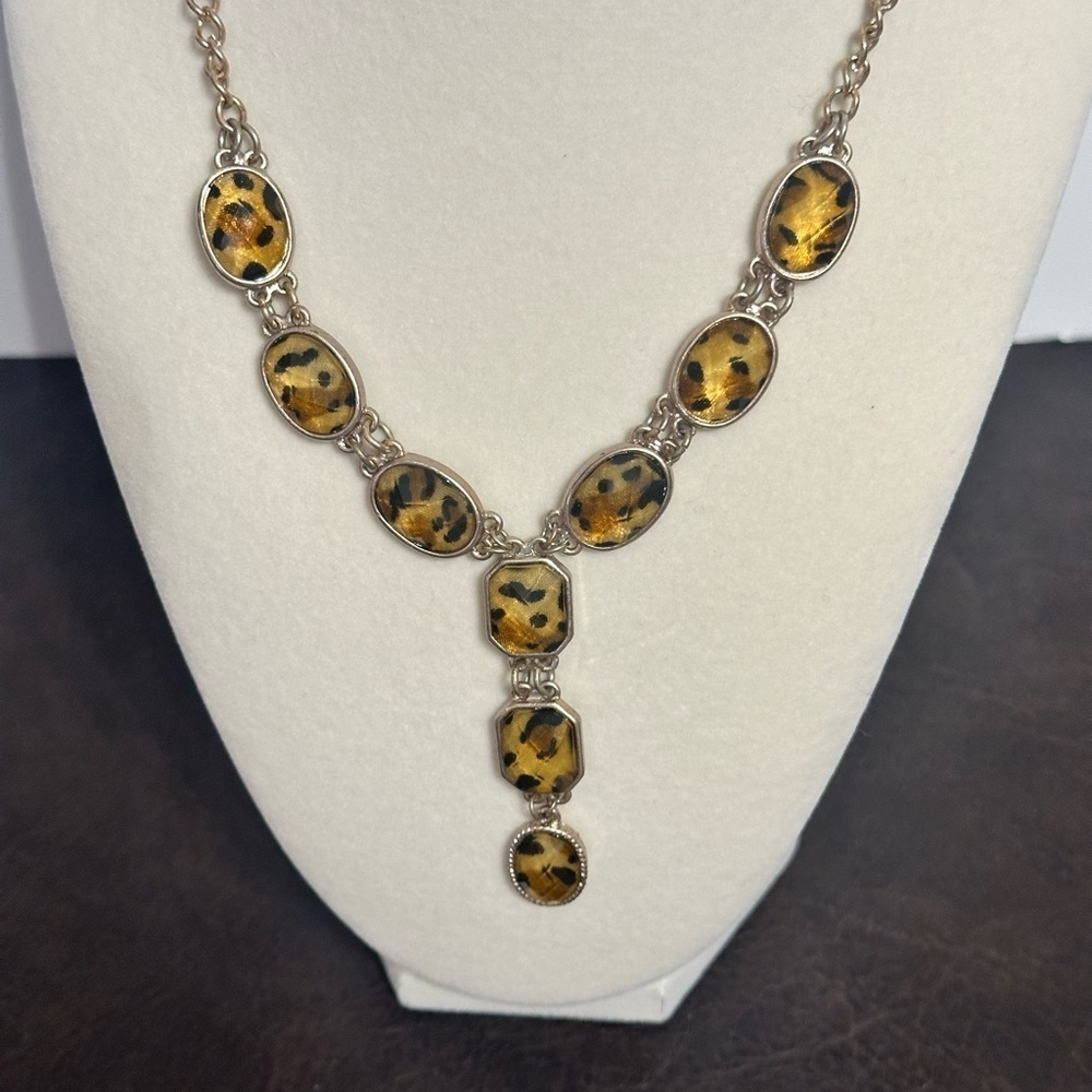 Fashion Jewelry Leopard Print Stones Gold Necklace With Extension Cable Chain